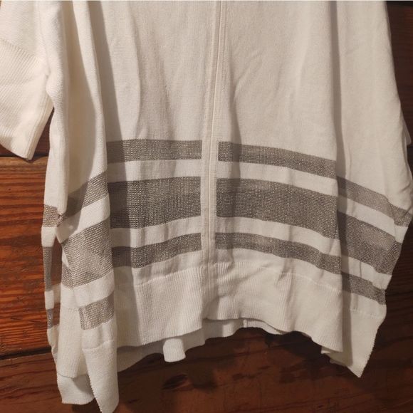 TRINA TURK | KIMONO STYLE SWEATER WITH METALLIC MESH STRIPES - Picture 4 of 6